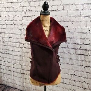 Bebe Faux Suede Faux Fur Vest Burgundy Size M